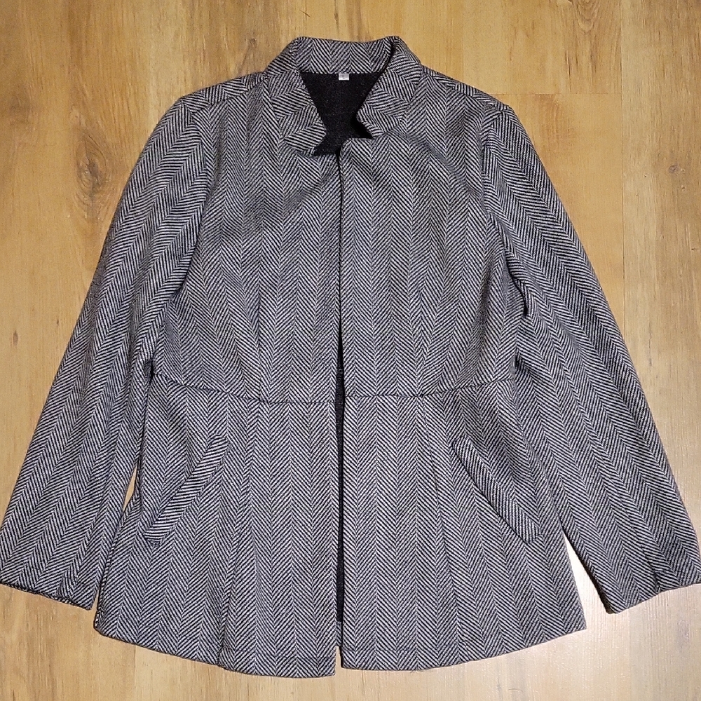 Women's Black and White Herringbone Coat